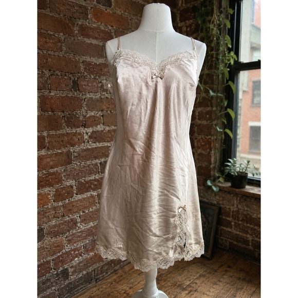 Victoria's Secret Other - Victorias Secret Satin Lace Trim Slip Dress Pink Mini Chemise M Coquette Bridal